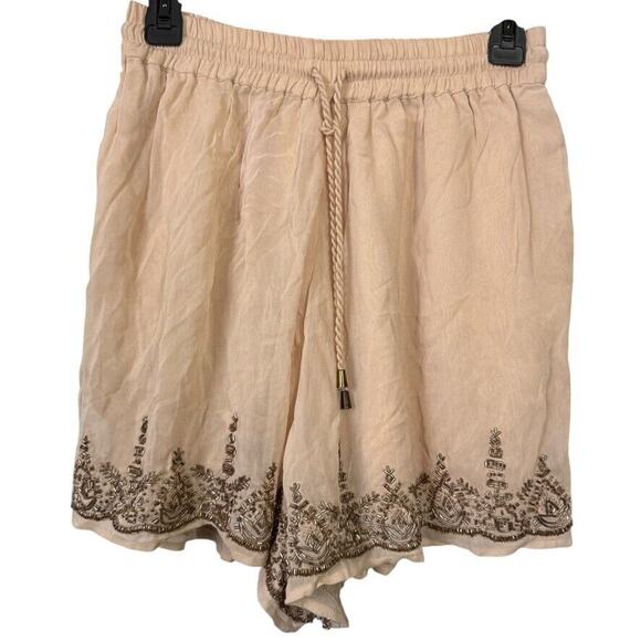Anthropologie Pants - Maeve Anthropologie Peach Embellished Drawstring Flowy Comfy Shorts Boho Fairy S
